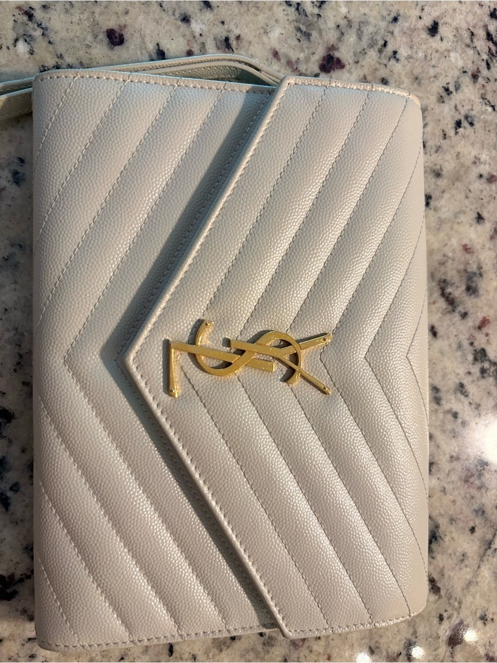 YSL Saint Laurent Monogram Envelope Wristlet/Clutch Cream Beige Leather